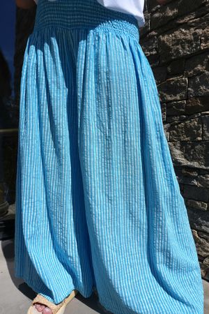 Made in Italy Marina Chalk Stripe Palazzo Pant Cerulean